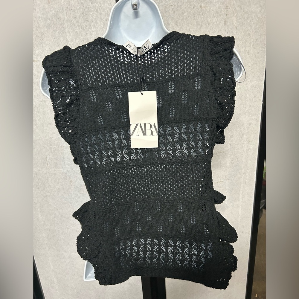 ZARA Black Lace Ruffle Top - Picture 7 of 9